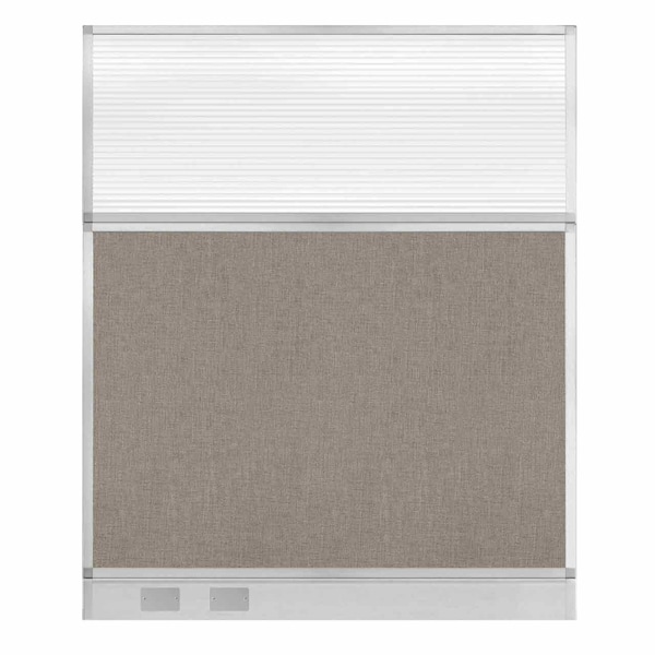 Hush Panel Cubicle Partition 5' x 6' W/ Warm Pebble Fabric Clear Fluted Window W/Cable Channel